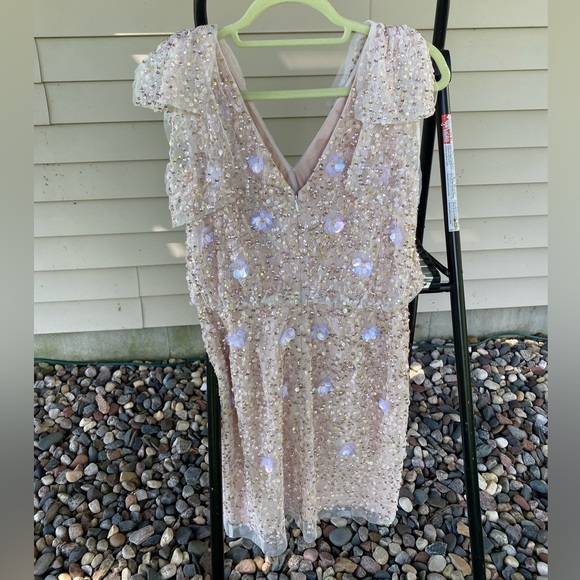 Like New Adrianna Papelle Beaded Mini Dress Bachelorette Bridal Shower Wedding - Picture 4 of 5